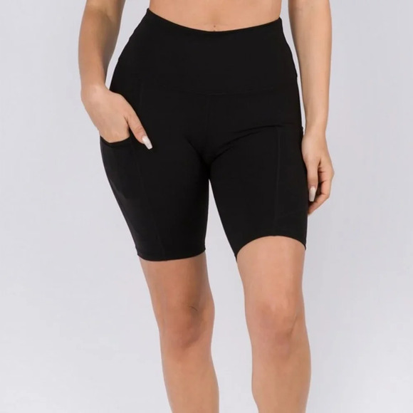 Yelete Pants - Buttery Soft Activewear Biker Shorts with Pockets 8'' Inseam Athletic Yoga